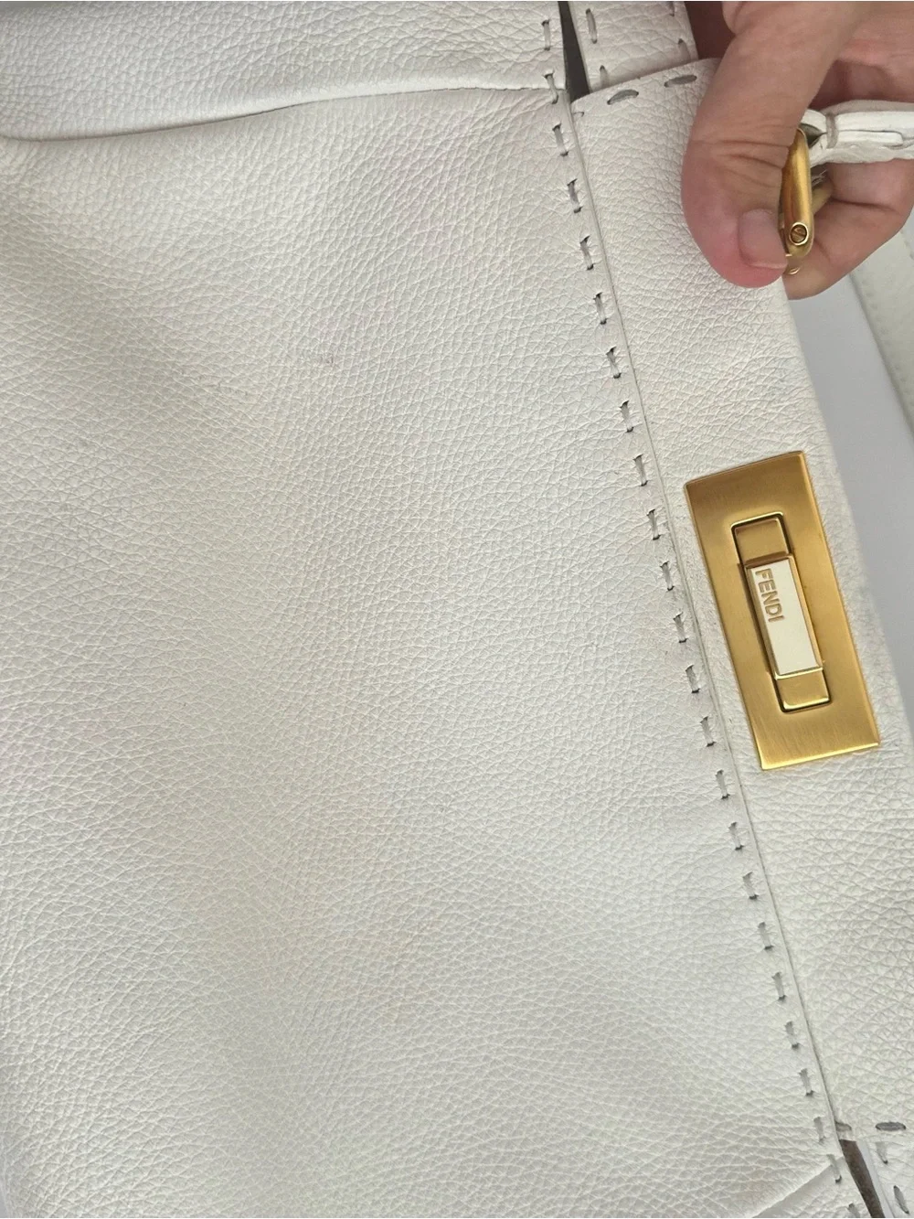 Fendi White Peekaboo medium Top Handle Bag with Gold Hardware